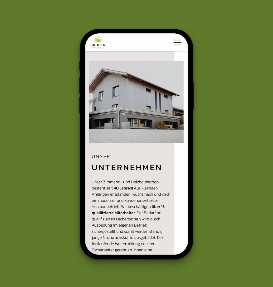 Holzbau Gruber iPhone Ansicht
