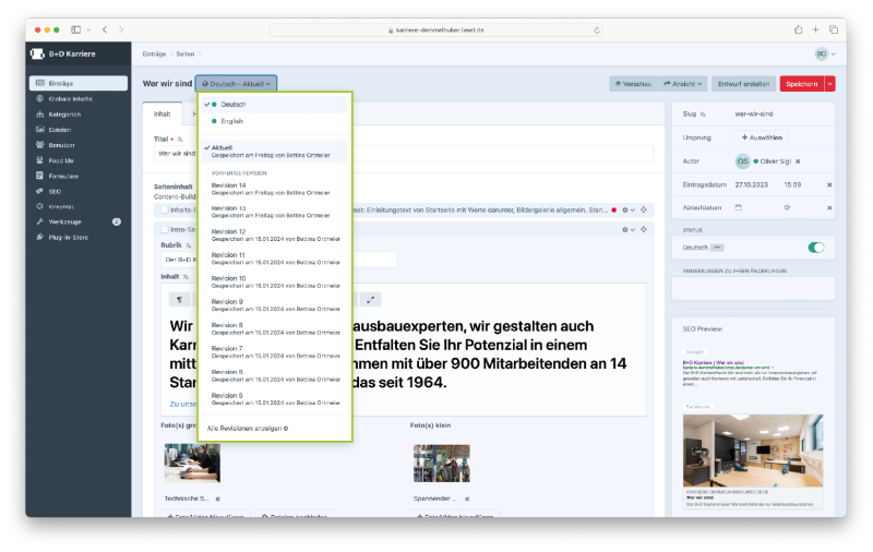 Craft CMS Revisionen