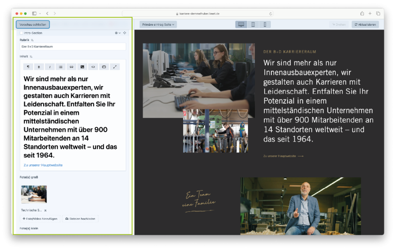 Craft CMS Vorschaumodus