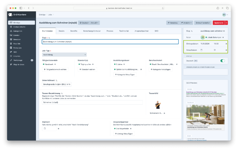 Craft CMS Zeitgesteuerte Inhalte